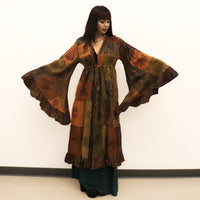 Boho Patchwork Ruffle Sleeve Long Duster
