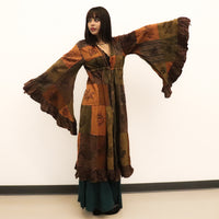 Boho Patchwork Ruffle Sleeve Long Duster