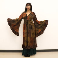 Boho Patchwork Ruffle Sleeve Long Duster