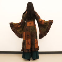 Boho Patchwork Ruffle Sleeve Long Duster