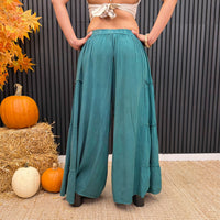Stonewashed Boho Wide Leg Palazzo Pants