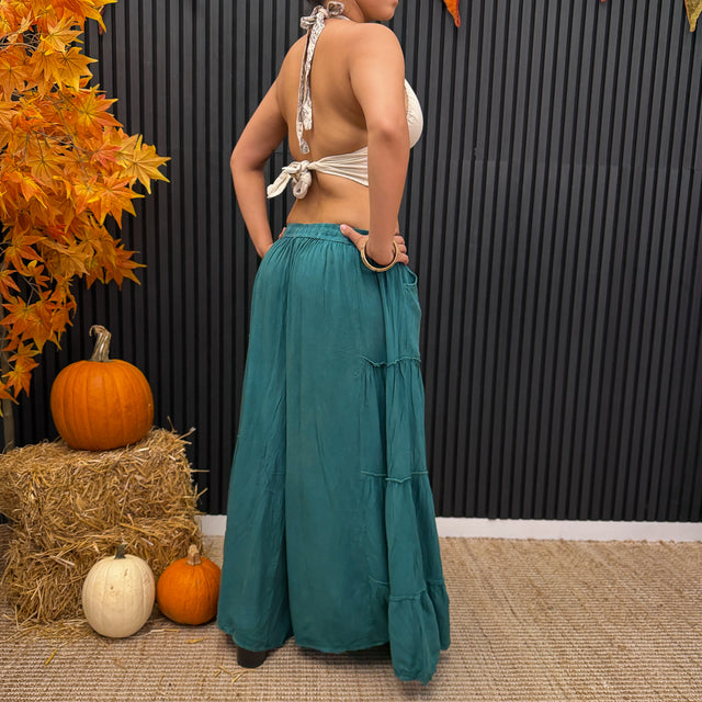 Stonewashed Boho Wide Leg Palazzo Pants