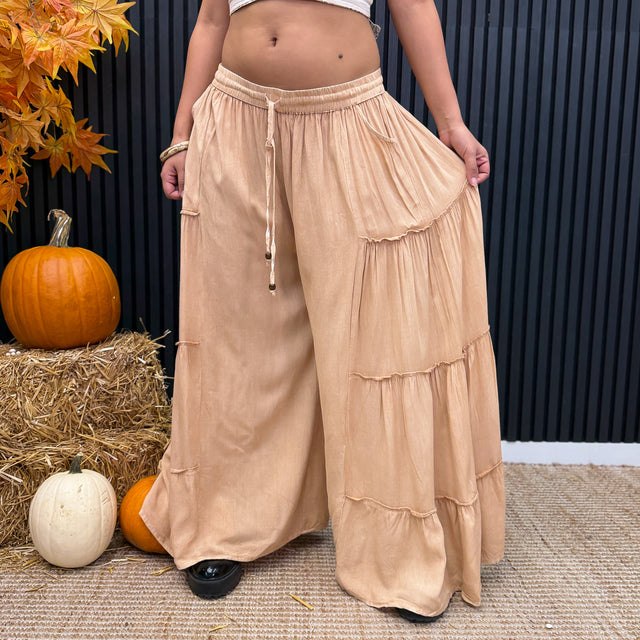 Stonewashed Boho Wide Leg Palazzo Pants