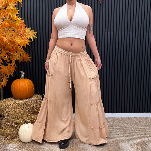 Stonewashed Boho Wide Leg Palazzo Pants