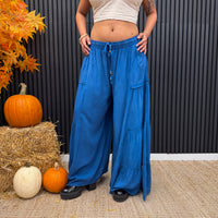 Stonewashed Boho Wide Leg Palazzo Pants