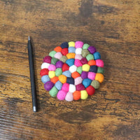 Handmade Multicolor Wool Felt Ball Trivet and Coaster Set