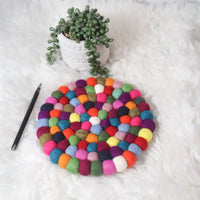 Handmade Wool Felt Ball Placemat with Colorful Pom Poms