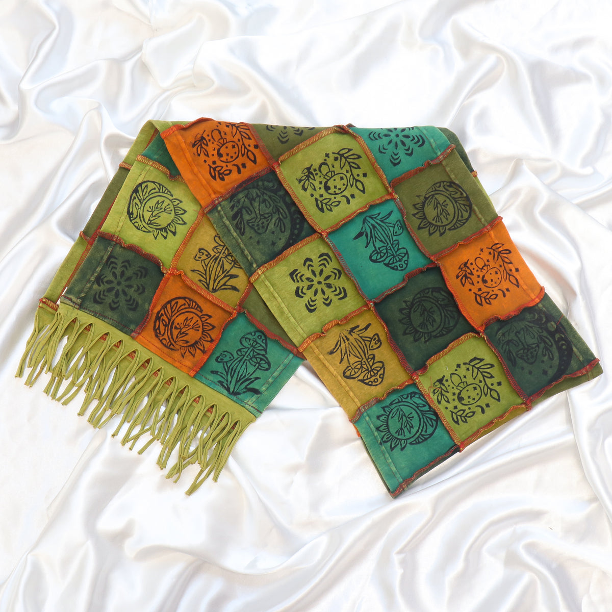 Whimsical Patchwork Fringe Scarf