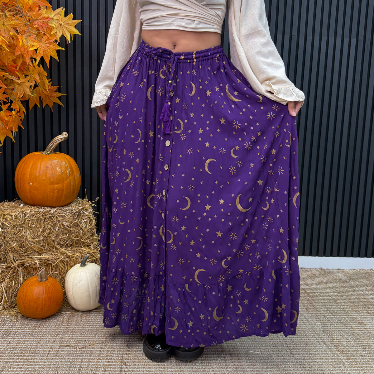 Witchy Celestial Moon & Star Maxi Skirt