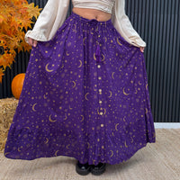 Witchy Celestial Moon & Star Maxi Skirt