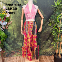 Kantha Long Tiered  Flowy Skirt with Pockets