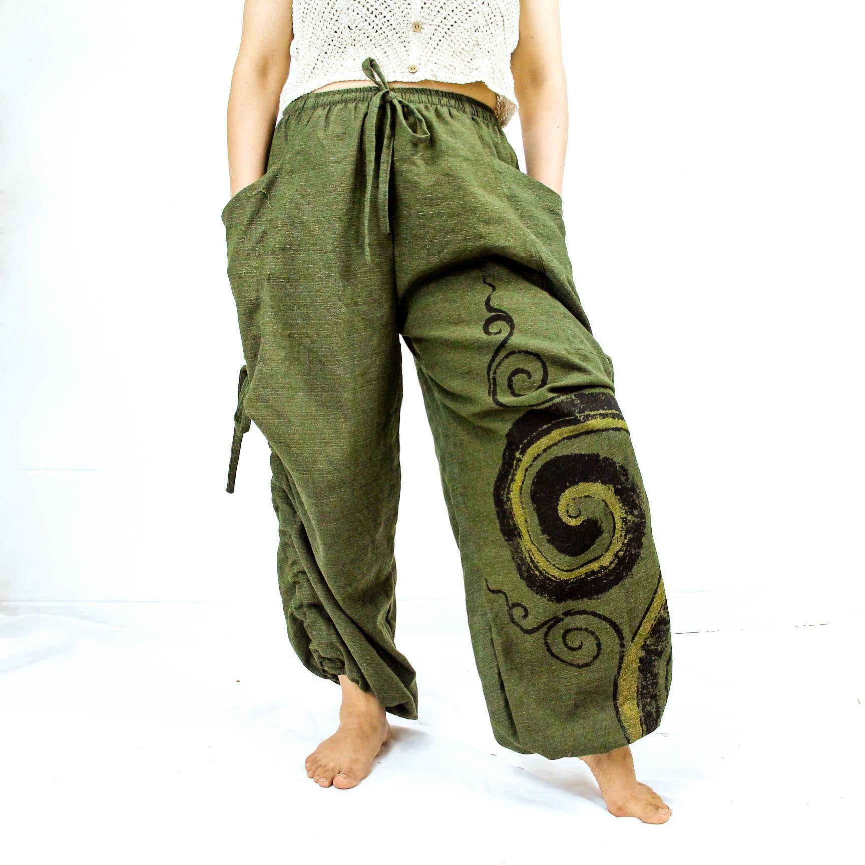 Unisex Cotton Pant with Spiral Prints, Harem Pants, Yoga Pants