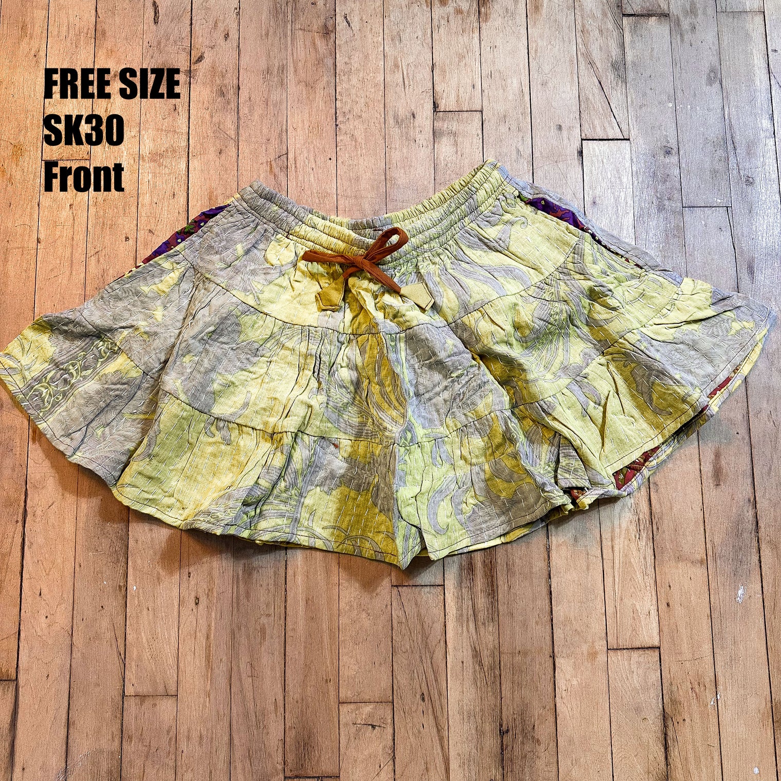 Kantha Tiered Mini Skirt with Pockets