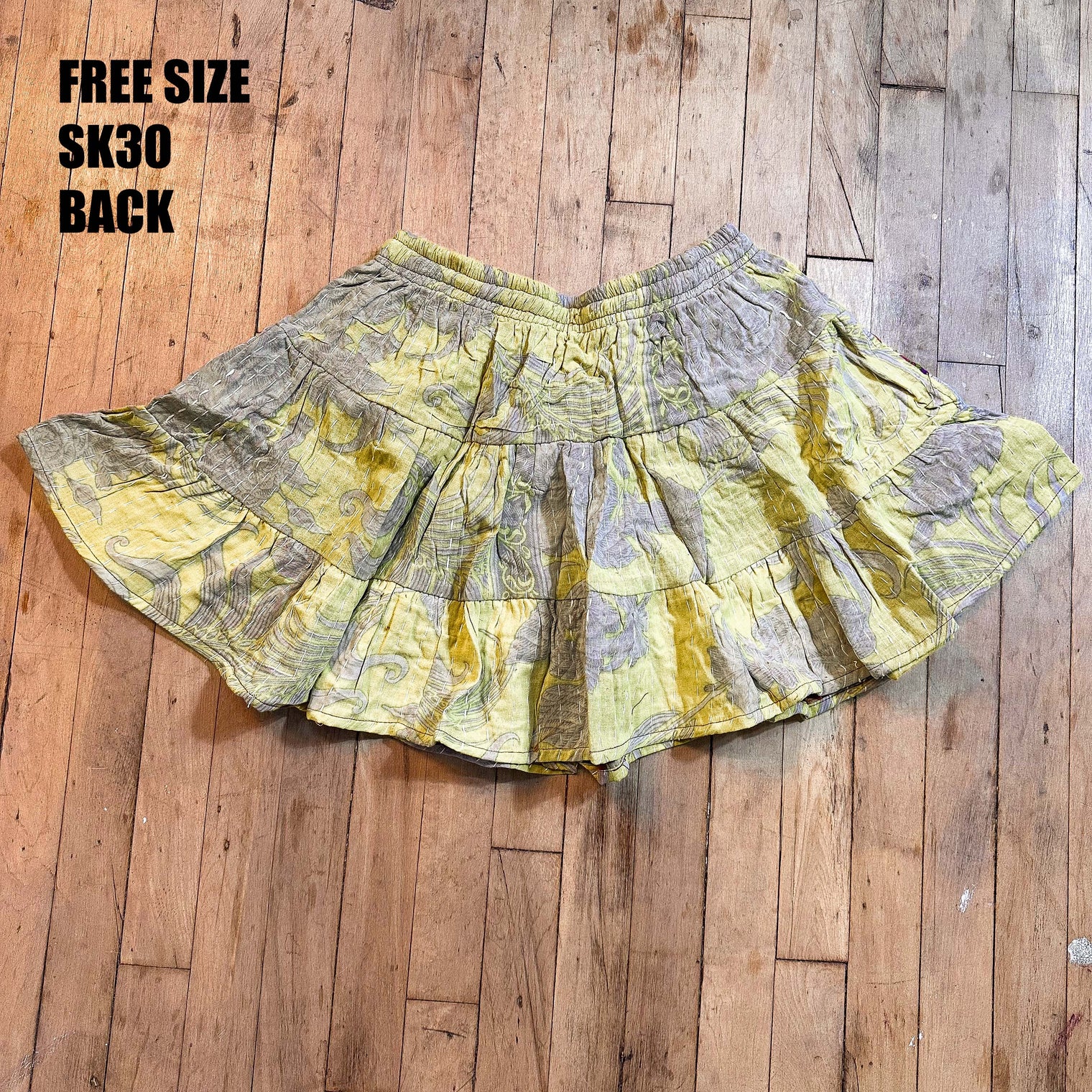 Kantha Tiered Mini Skirt with Pockets