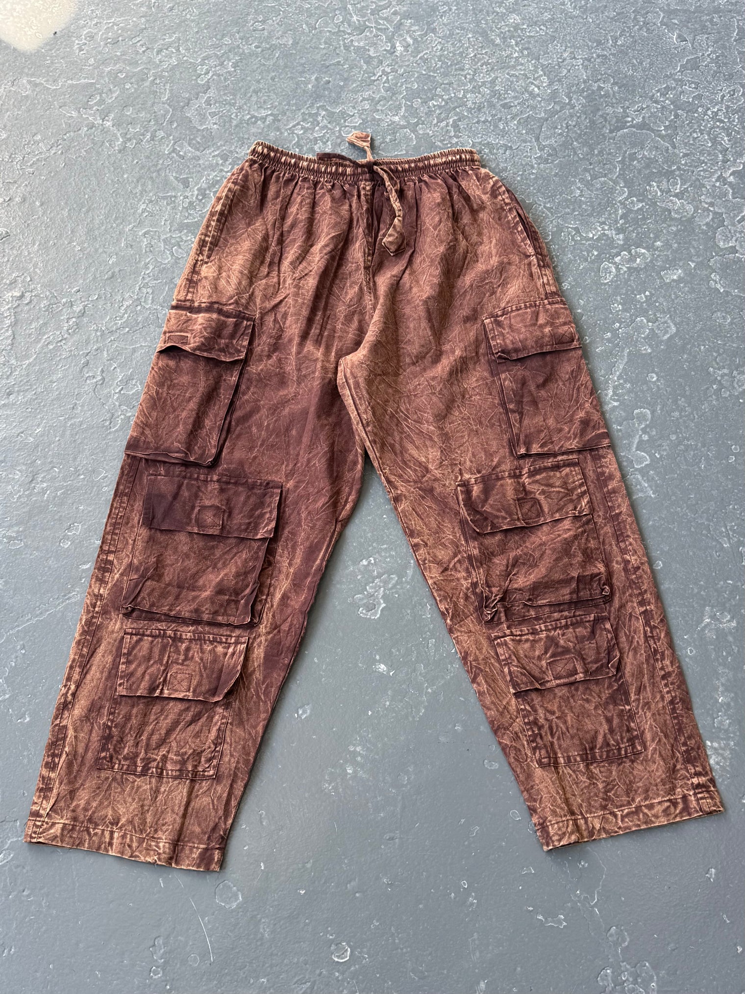 Stonewashed Cotton Cargo Utility Pants with Pockets