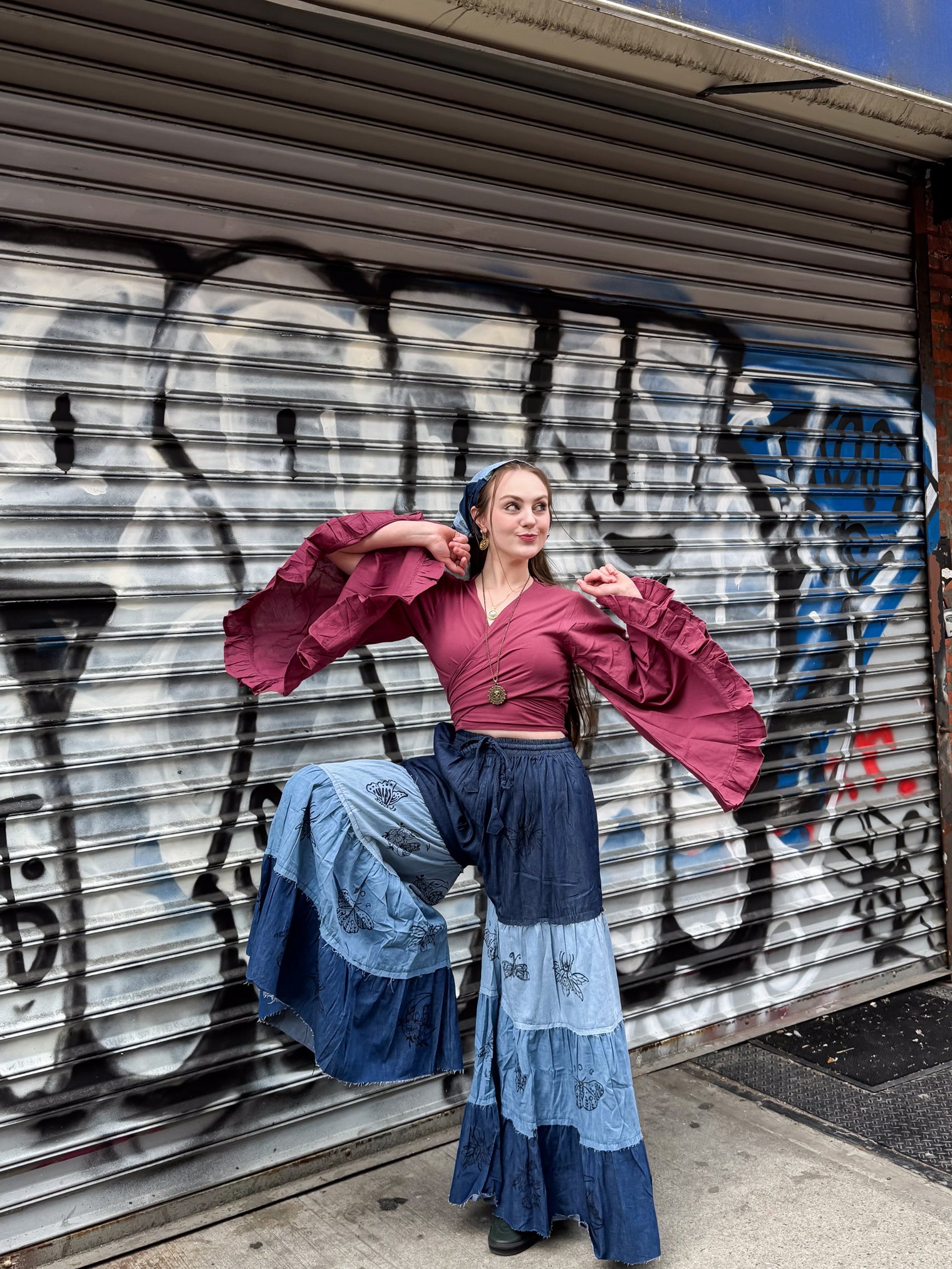 Denim Tiered Wide Leg Pants