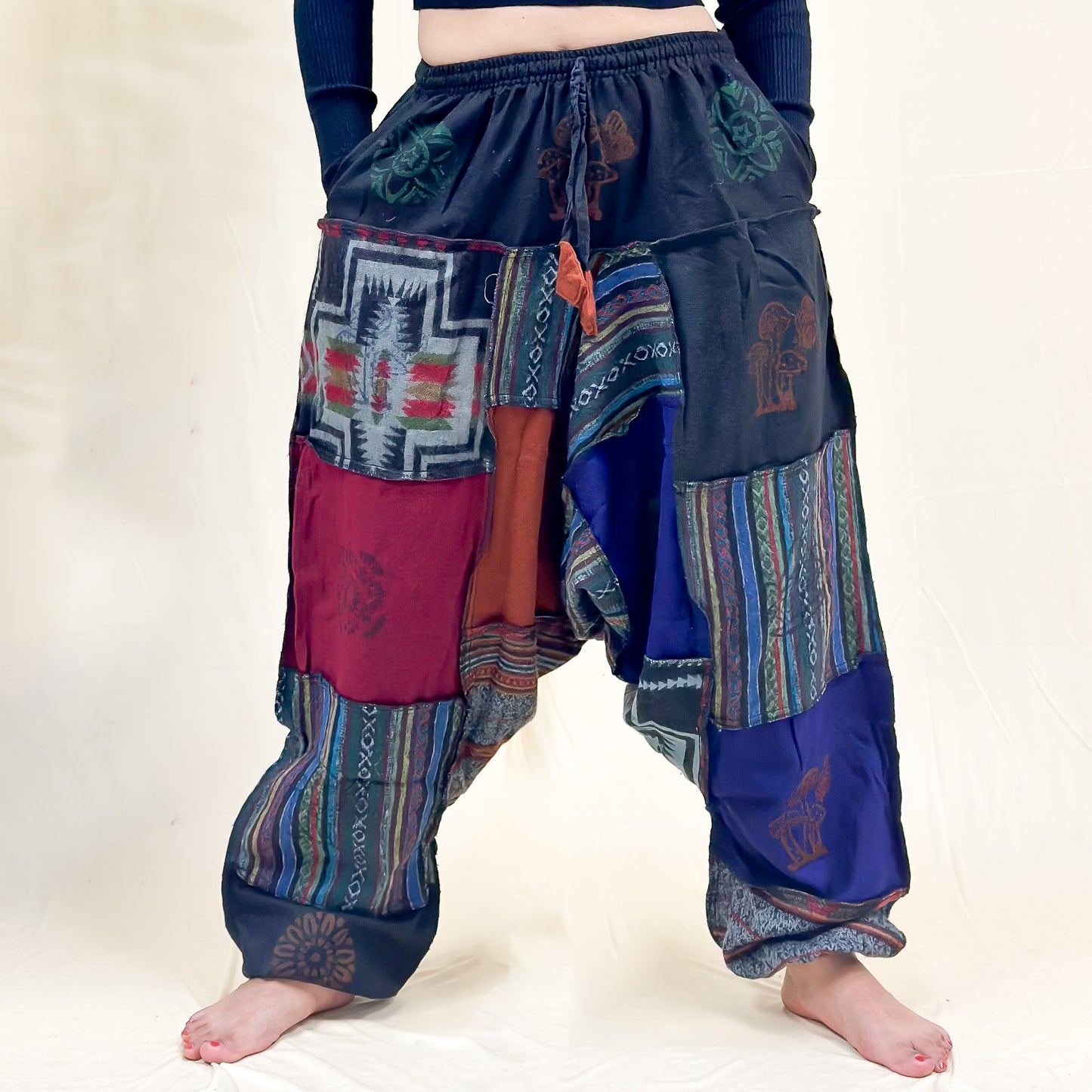 Patchwork Wool Blend Harem Pants