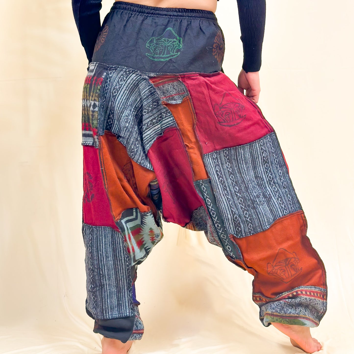 Patchwork Wool Blend Harem Pants