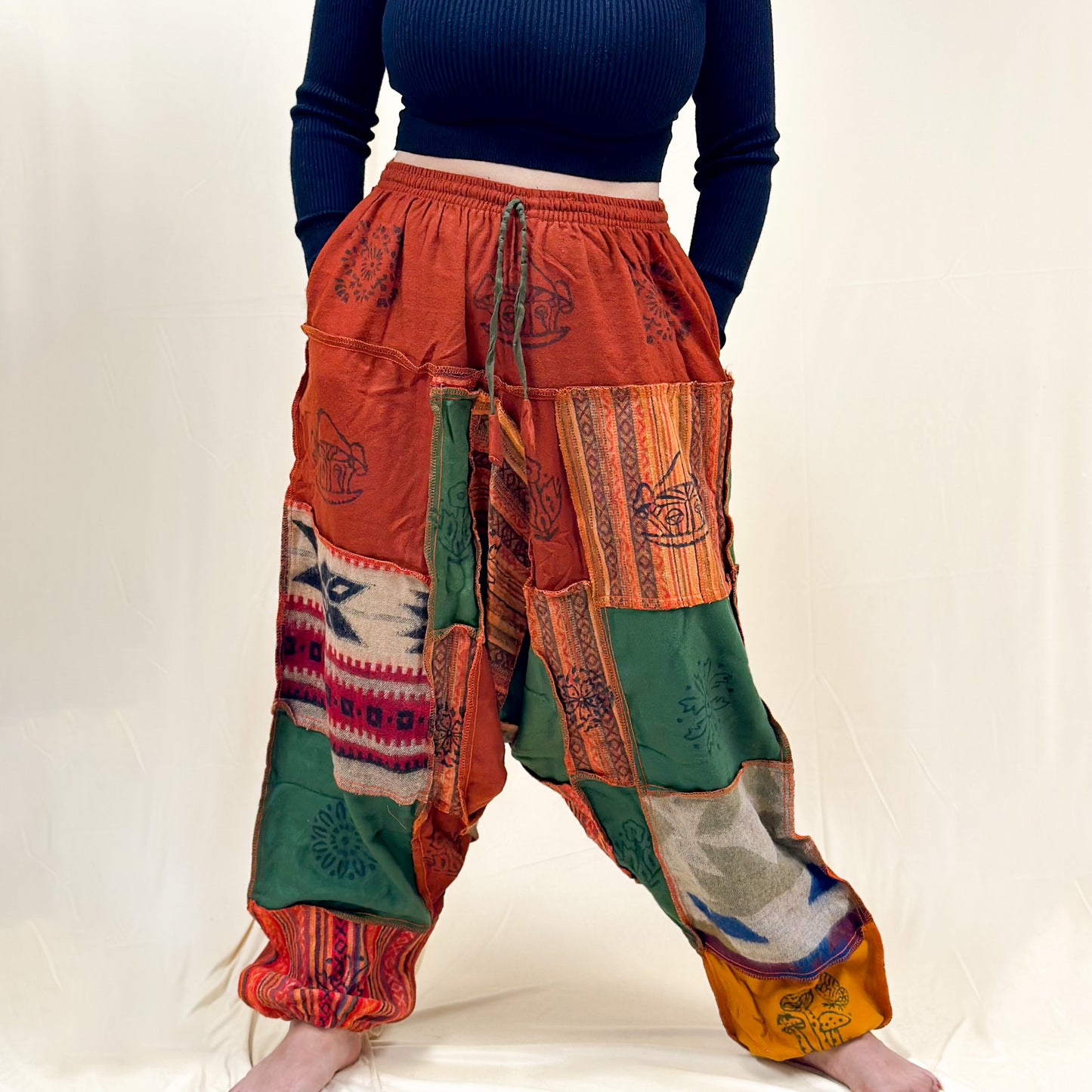 Patchwork Wool Blend Harem Pants