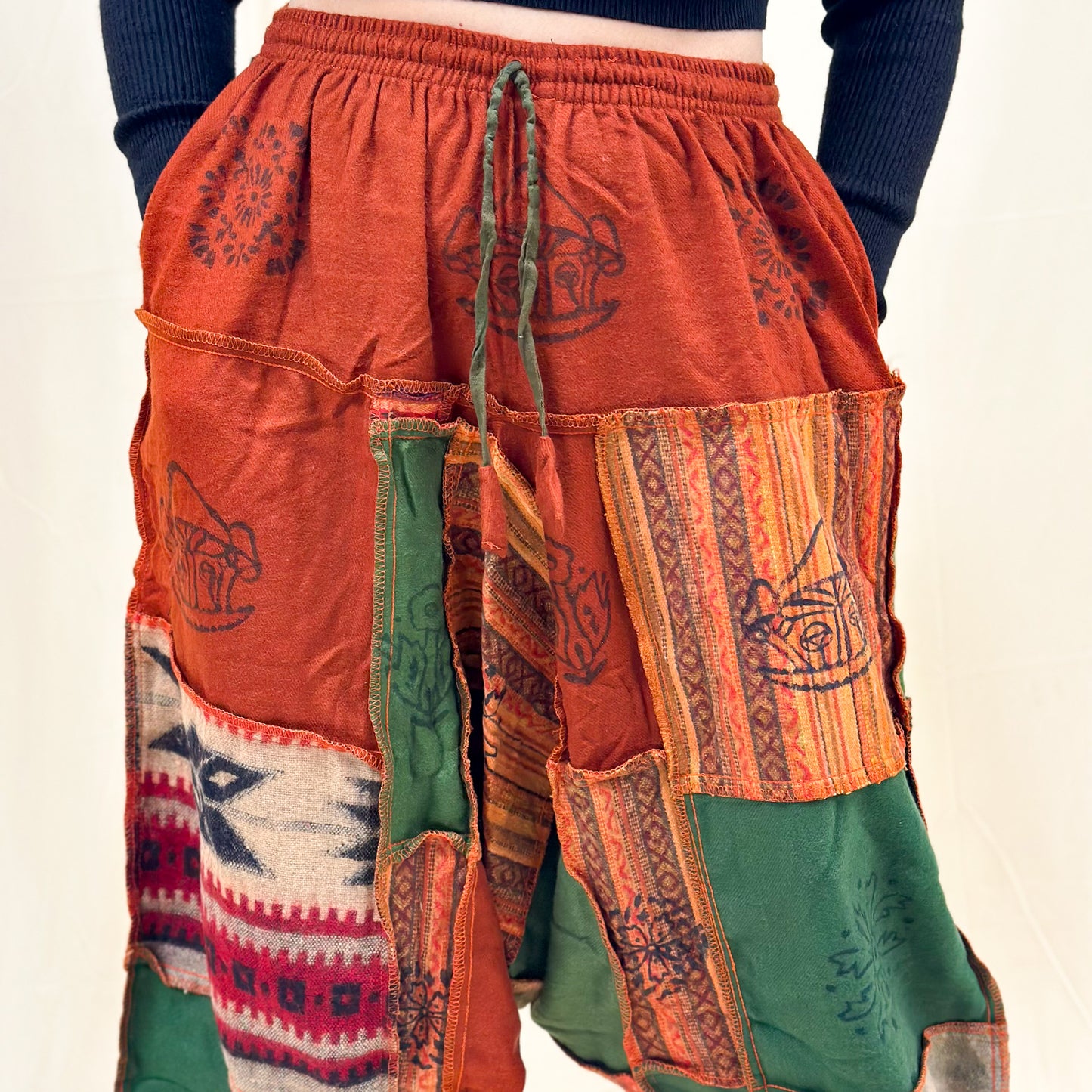 Patchwork Wool Blend Harem Pants