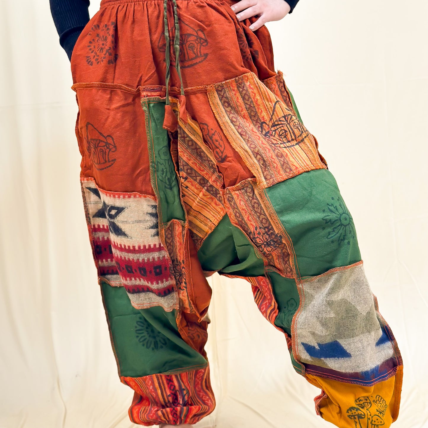 Patchwork Wool Blend Harem Pants