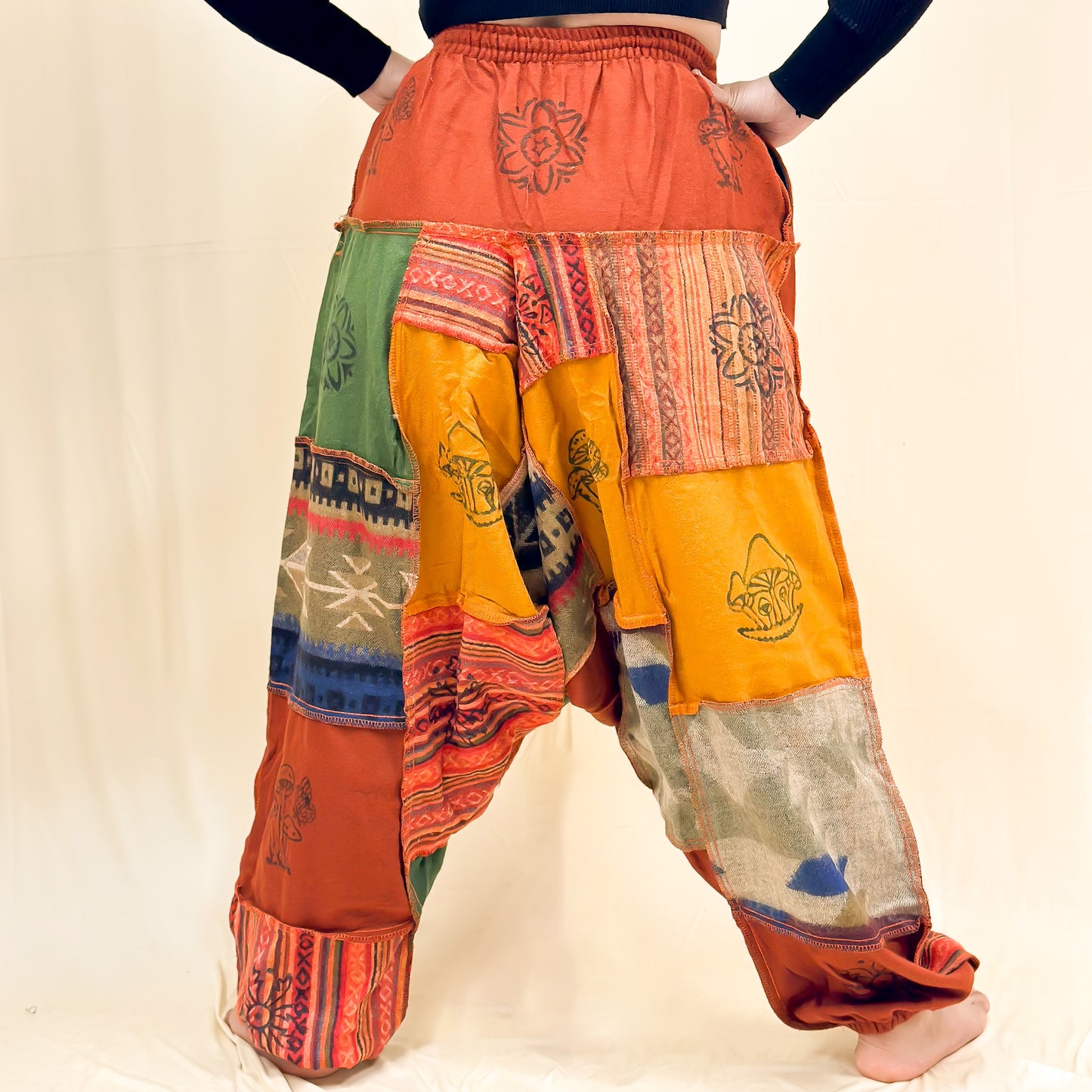 Patchwork Wool Blend Harem Pants