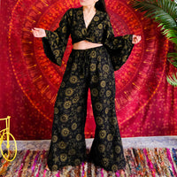 Sun/Moon Celestial Palazzo Pant with Flare Sleeve Top
