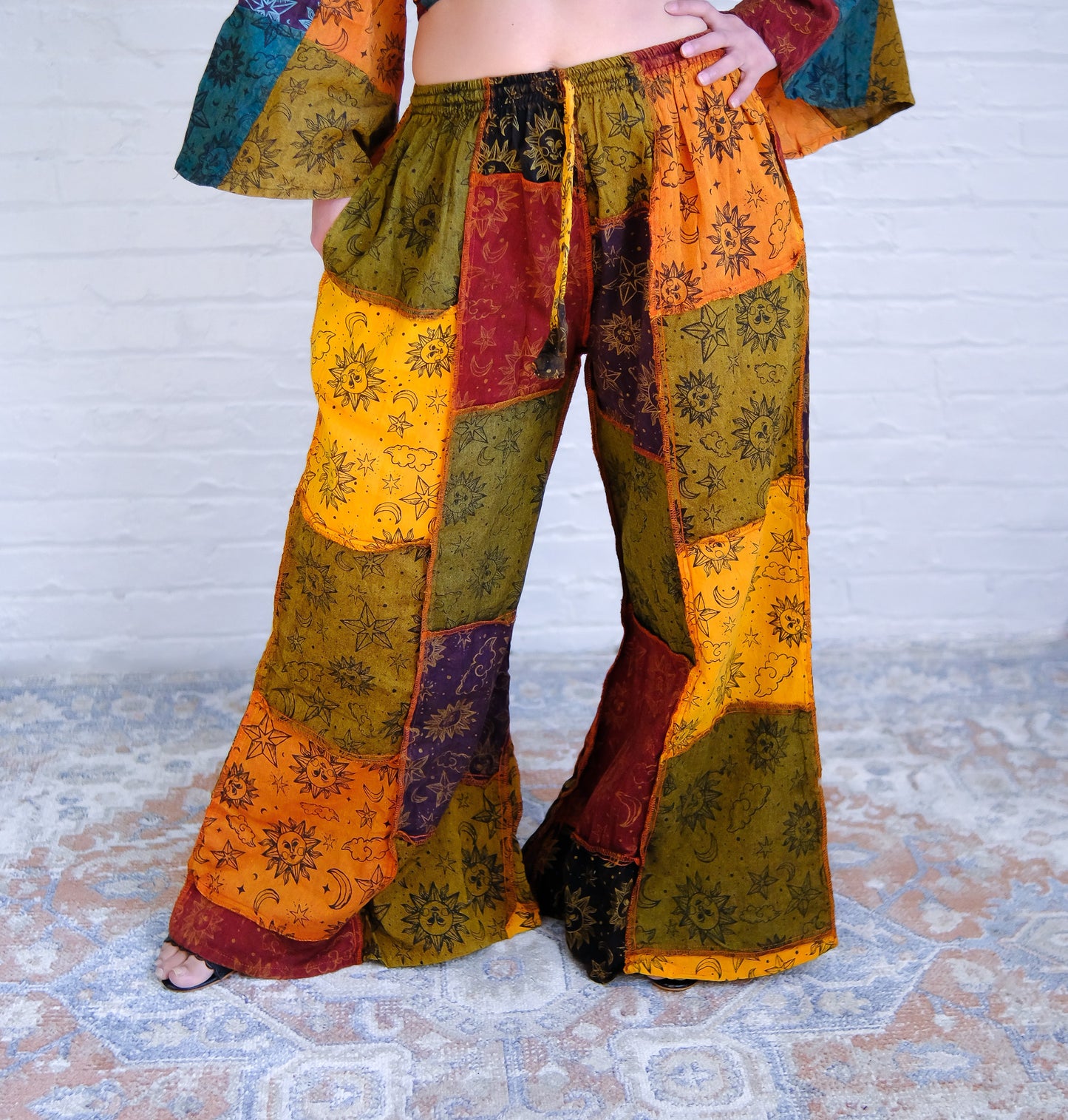 Celestial Patchwork Palazzo Pant with Flare Sleeve Top