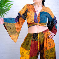 Celestial Patchwork Palazzo Pant with Flare Sleeve Top