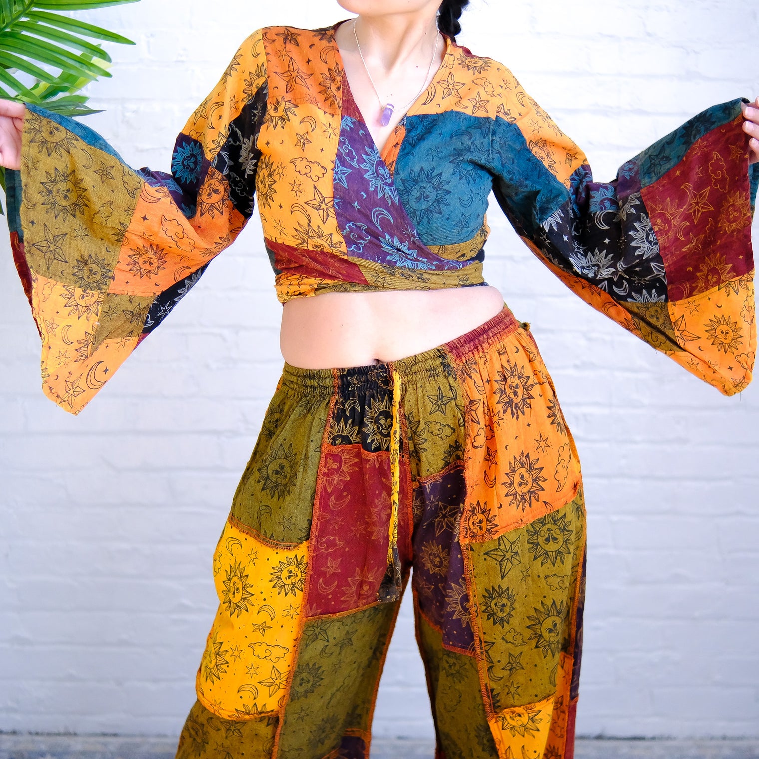 Celestial Patchwork Palazzo Pant with Flare Sleeve Top