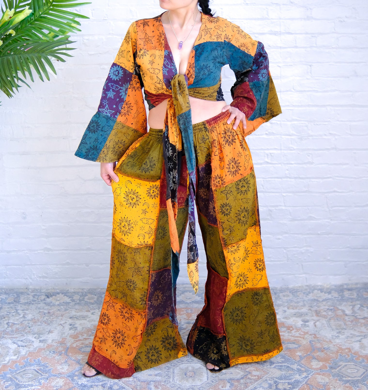 Celestial Patchwork Palazzo Pant with Flare Sleeve Top