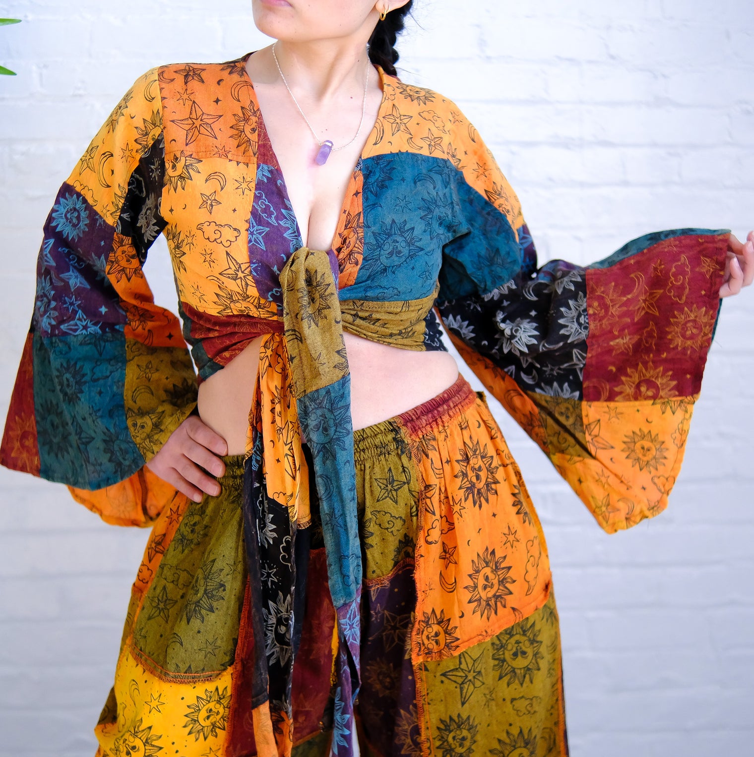 Celestial Patchwork Palazzo Pant with Flare Sleeve Top