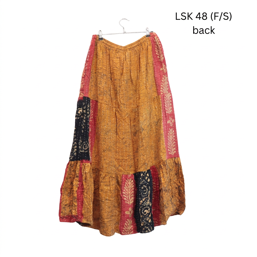 Kantha Long Tiered Boho  Flowy Skirt