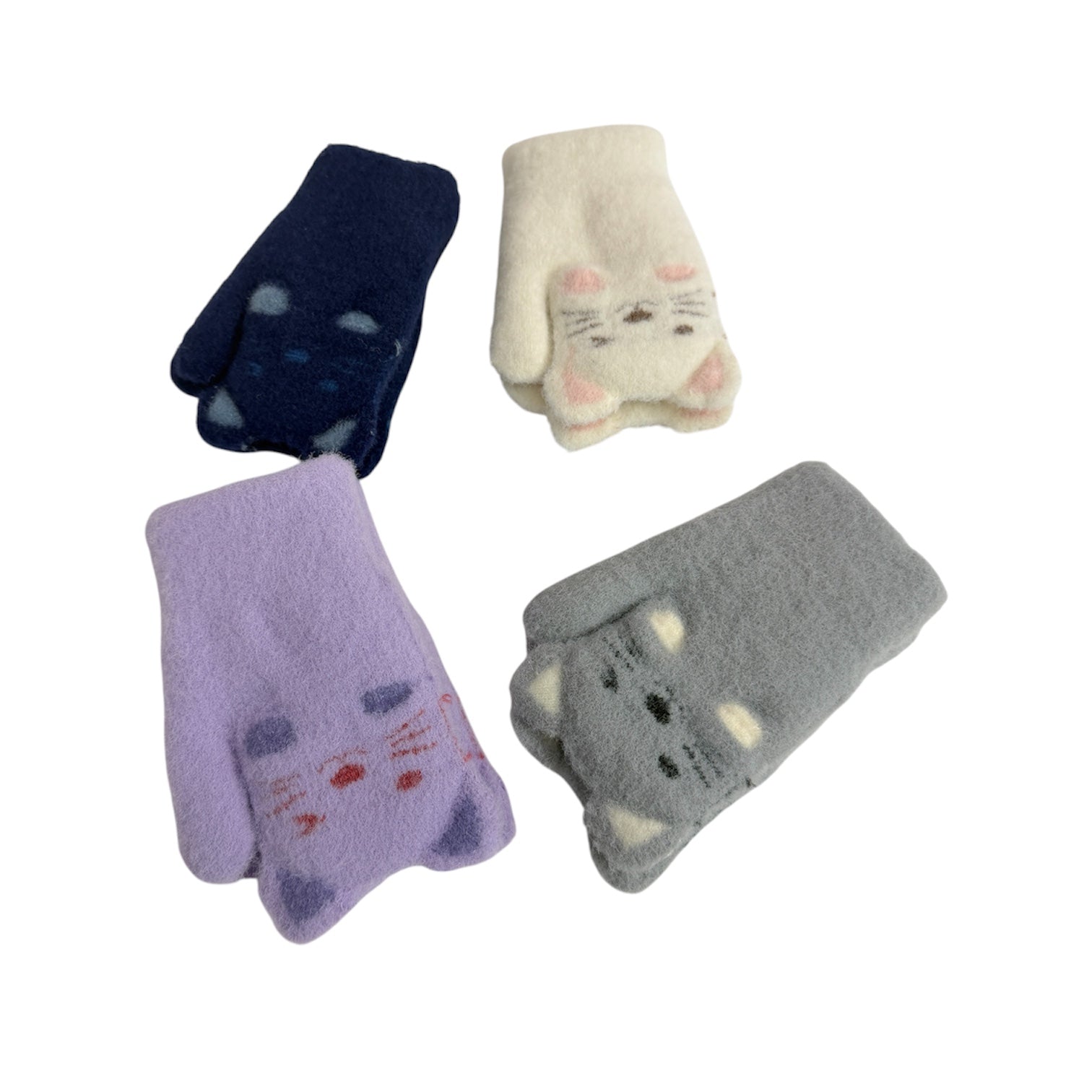 Kids Cat Mittens with String and Fleece Lining