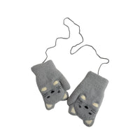 Kids Cat Mittens with String and Fleece Lining