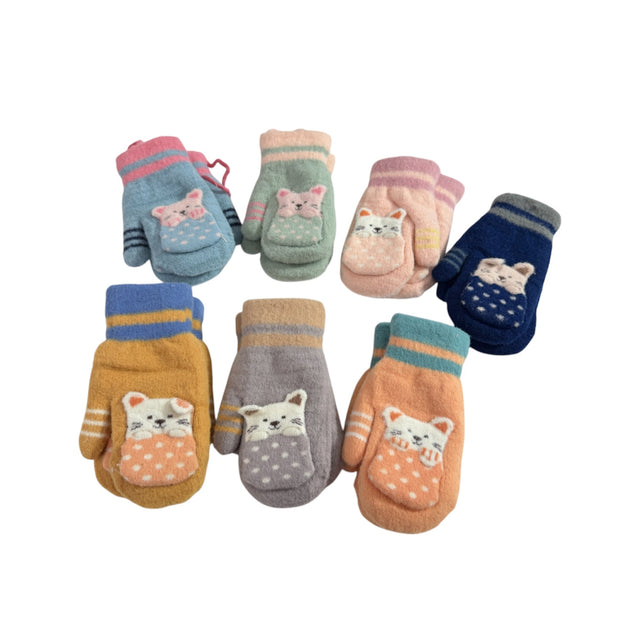 Cat Unisex Kids Winter Mitten with String