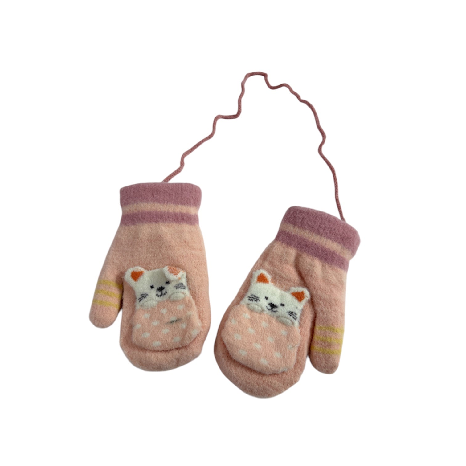 Cat Unisex Kids Winter Mitten with String