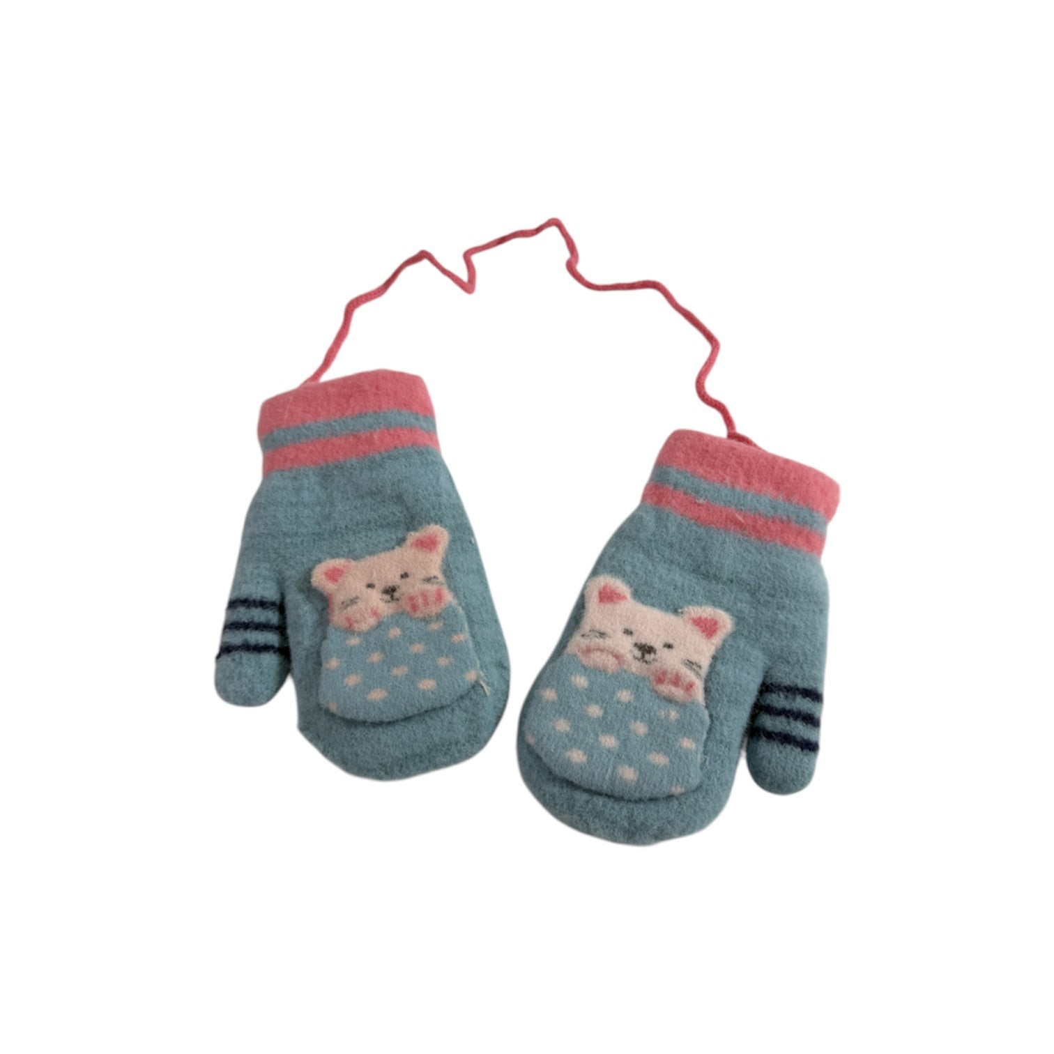 Cat Unisex Kids Winter Mitten with String