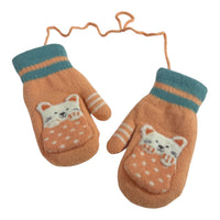 Cat Unisex Kids Winter Mitten with String