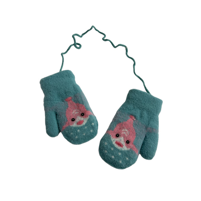 Baby Shark Kids Fleece Lined Mittens with String