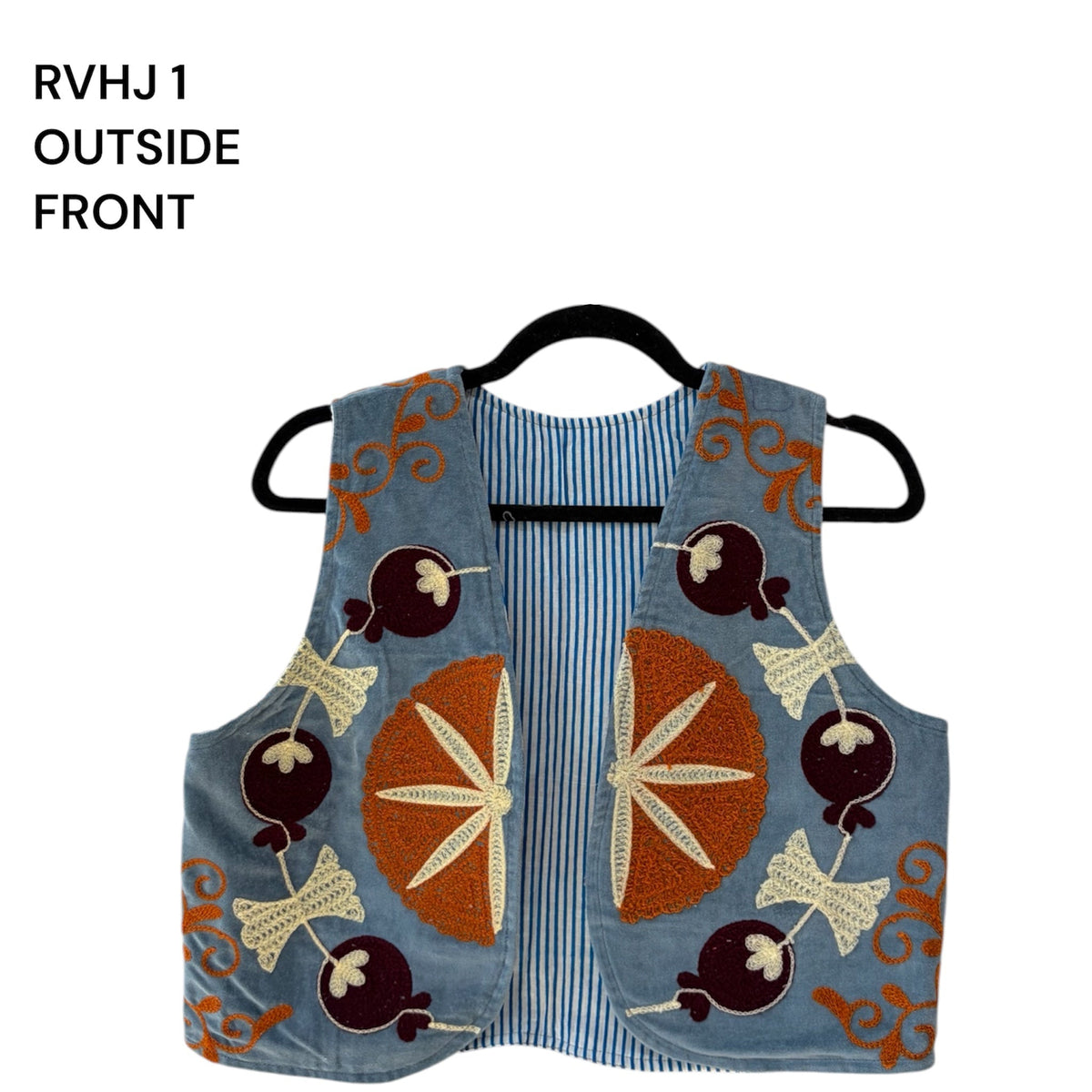Boho Floral Waistcoat with Striped Cotton Reverse