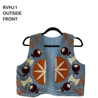 Boho Floral Waistcoat with Striped Cotton Reverse