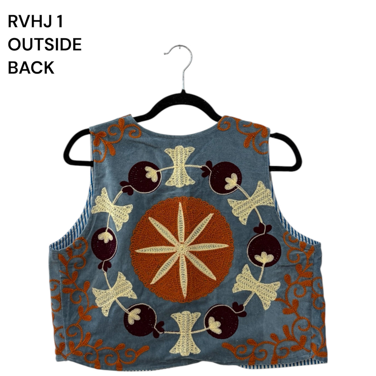 Boho Floral Waistcoat with Striped Cotton Reverse