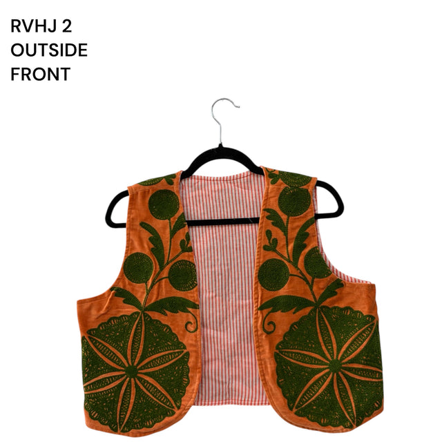 Boho Floral Waistcoat with Striped Cotton Reverse