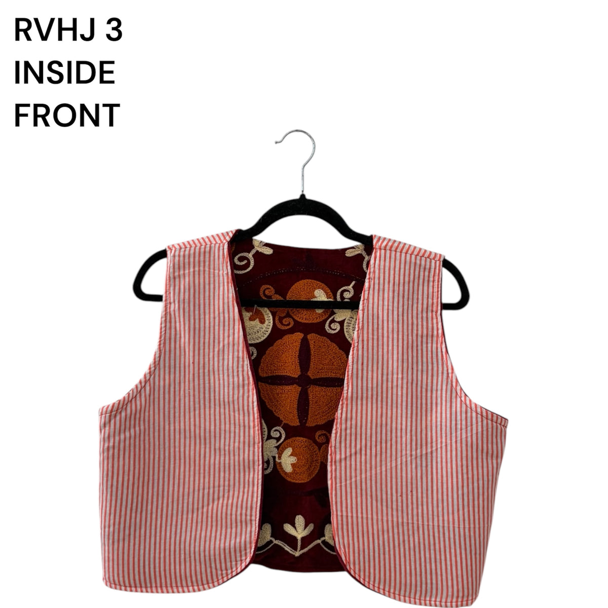 Boho Floral Waistcoat with Striped Cotton Reverse