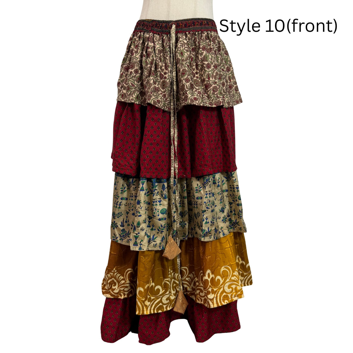 One-of-a-Kind Recycled Sari Tiered Maxi Skirt