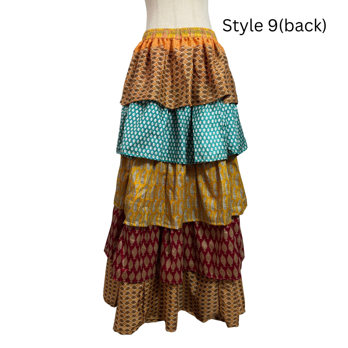 One-of-a-Kind Recycled Sari Tiered Maxi Skirt