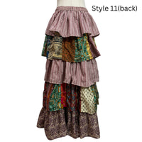 One-of-a-Kind Recycled Sari Tiered Maxi Skirt