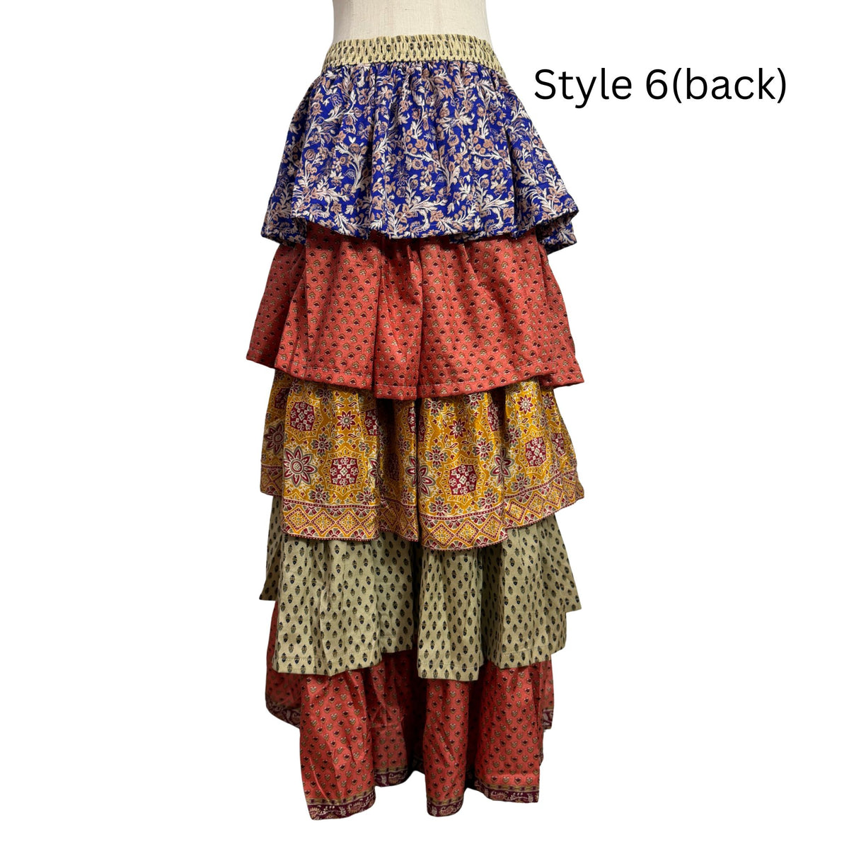 One-of-a-Kind Recycled Sari Tiered Maxi Skirt