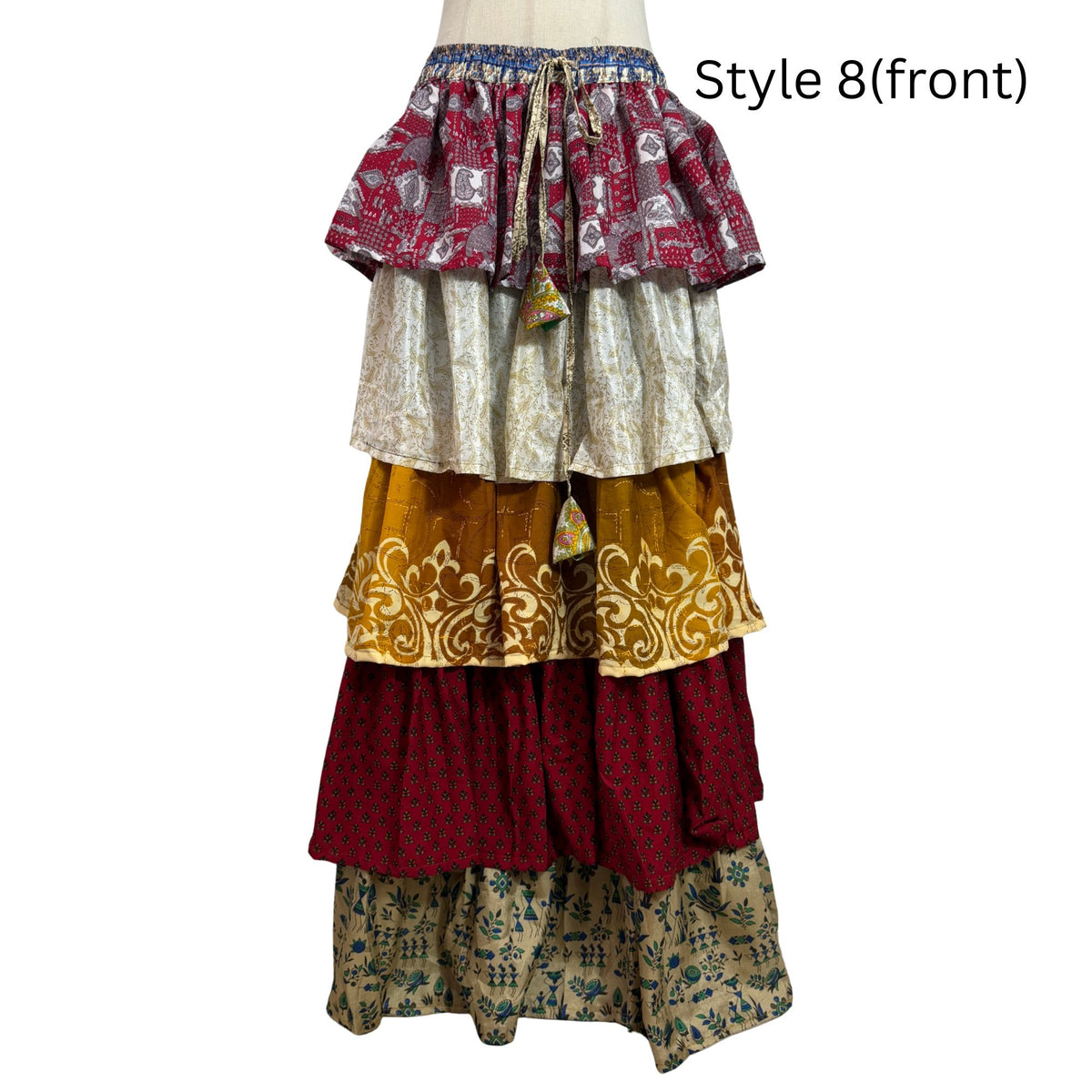 One-of-a-Kind Recycled Sari Tiered Maxi Skirt